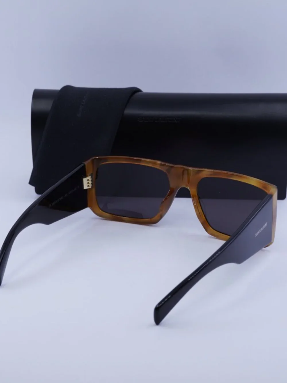 Saint Laurent SL736 001 Geometric Sunglasses - Brown Havana/Black / Grey